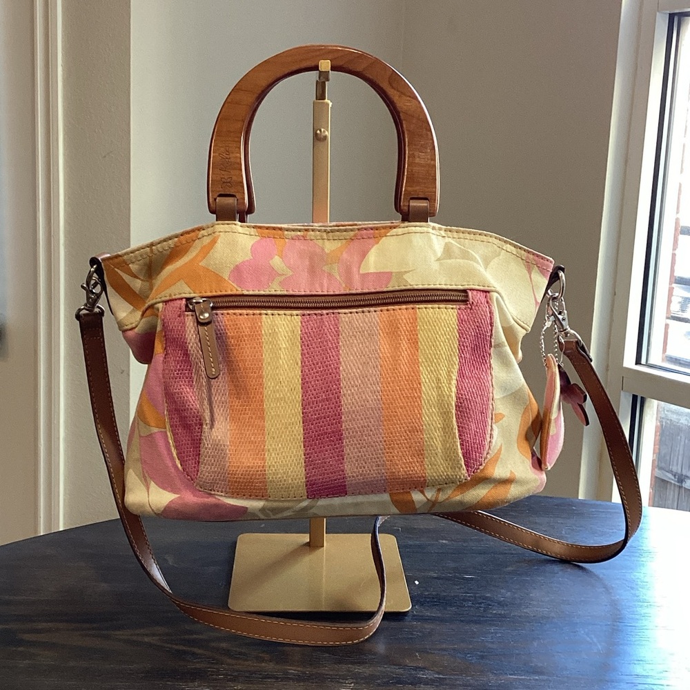 Relic Canvas Floral Satchel with Wooden Handles and Detachable Strap
